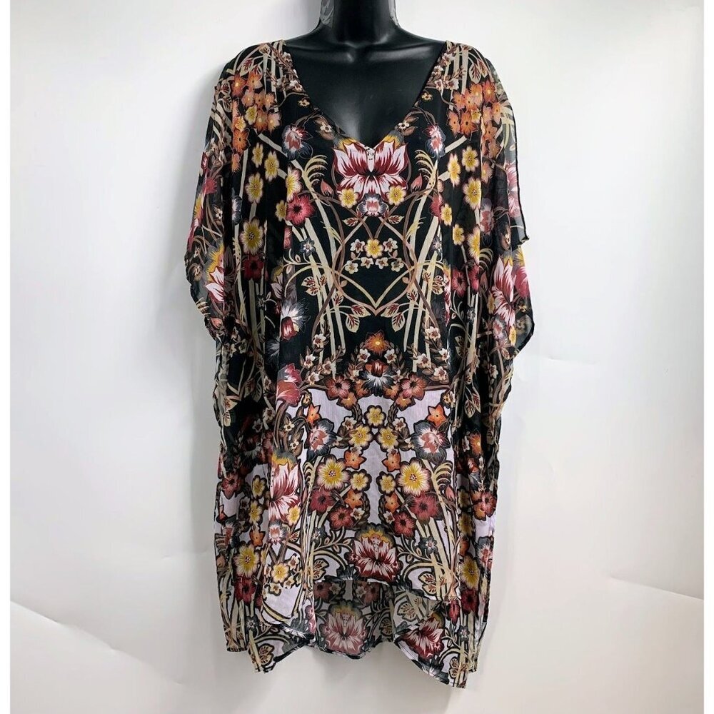 Becca By Rebecca Virtue Floral V Neck Relaxed Swim Cover‎ Size 2X